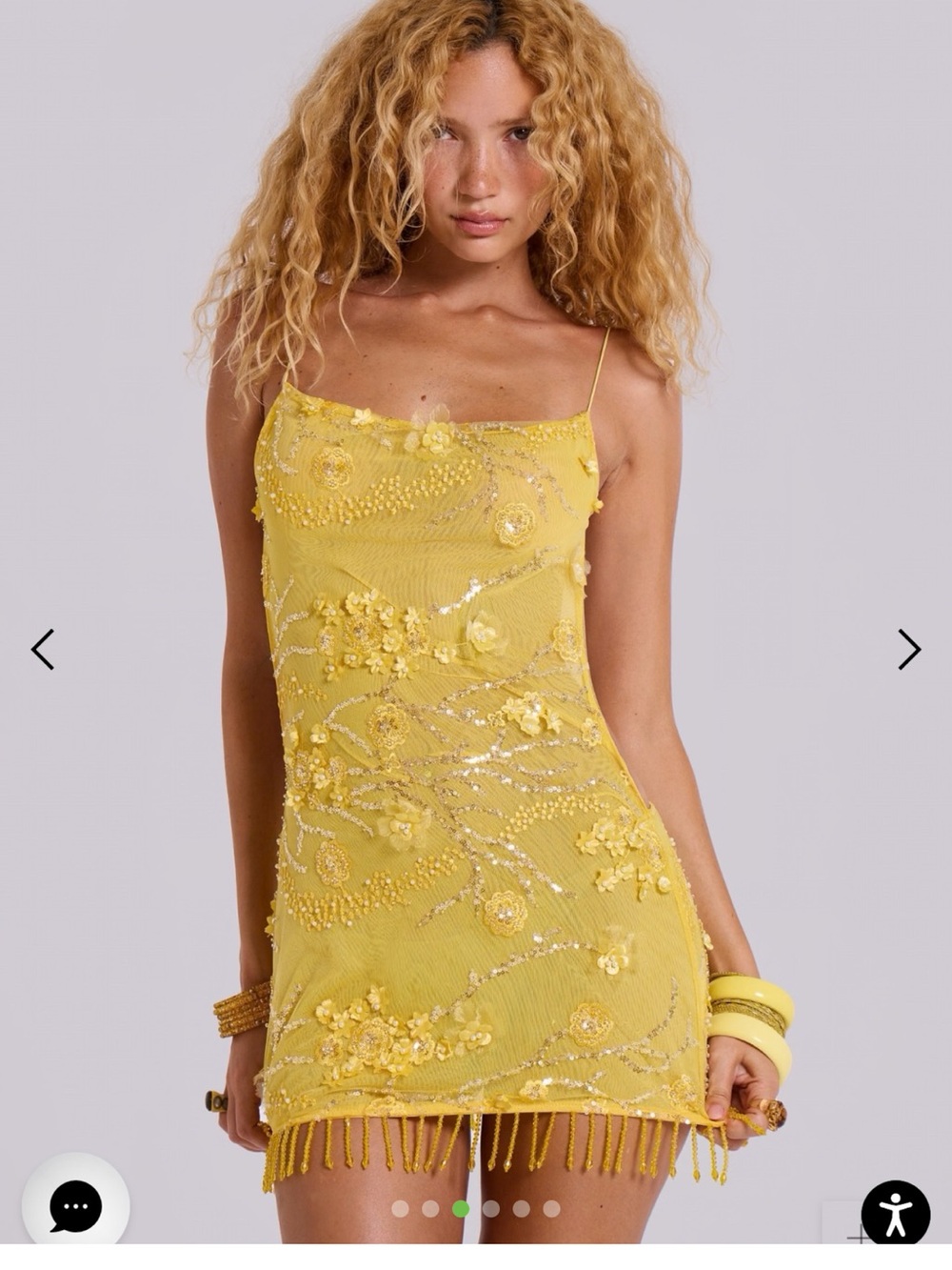 Jaded London Yellow Beaded Backless Fringe Slip Dress - Picture 3 of 7